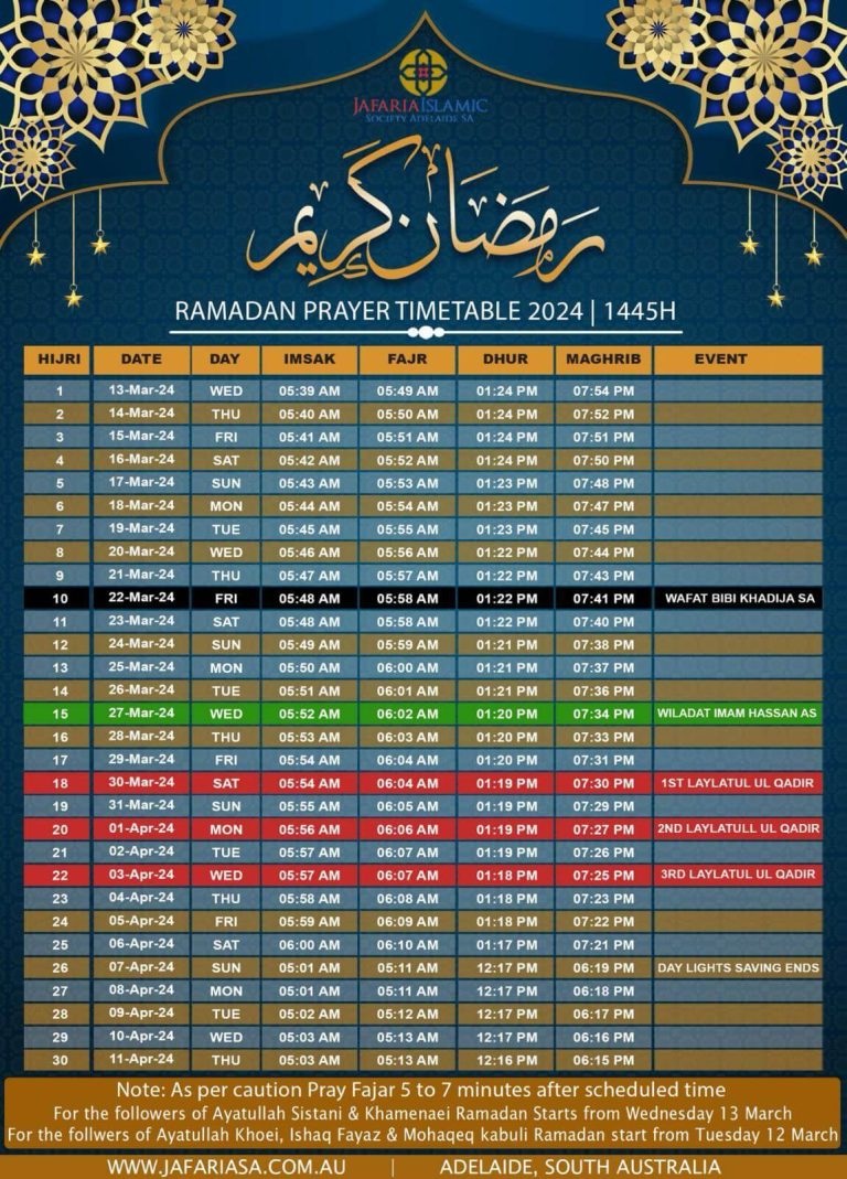 Ramadan 2024 Jafaria Islamic Society Adelaide SA